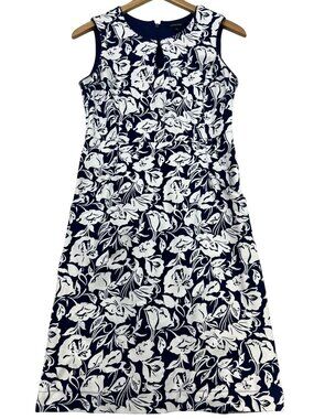 Lands' End Women's Sleeveless Shift Dress Size 4 Blue White Floral Back Zip